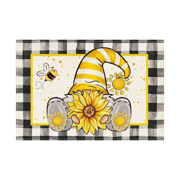 Alegres manteles individuales de lino con motivos de girasoles y sandías. Manteles resistentes al calor para el comedor y el hogar.