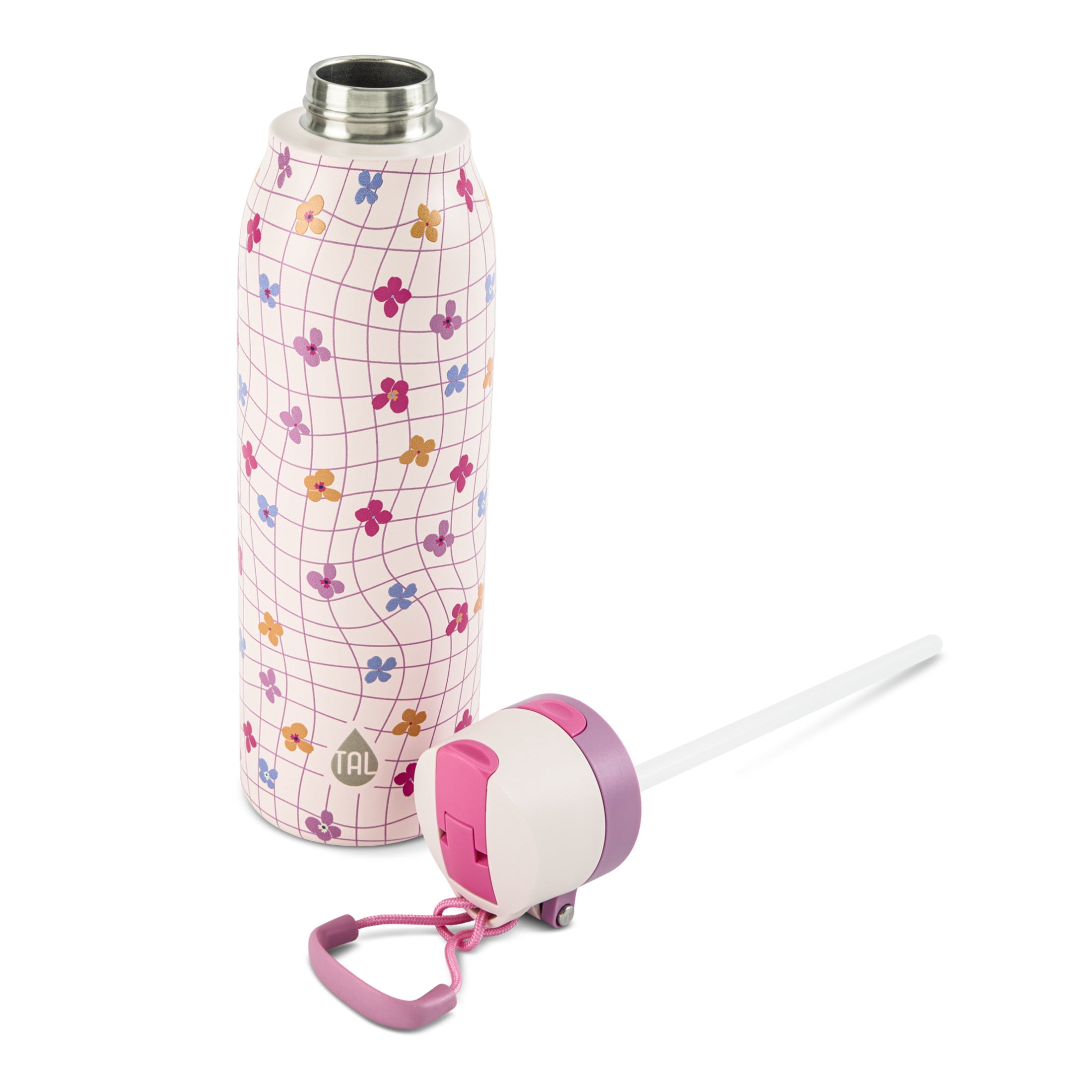 TAL 24oz Stainless Steel 2-in-1 Straw and Chug Water Bottle with Push Lid, Daisy