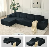 138" 4 Seater Corduroy Sectional Sofa with Chaise, L-Shaped Modular Couch for Living Room, No Assembly,Black