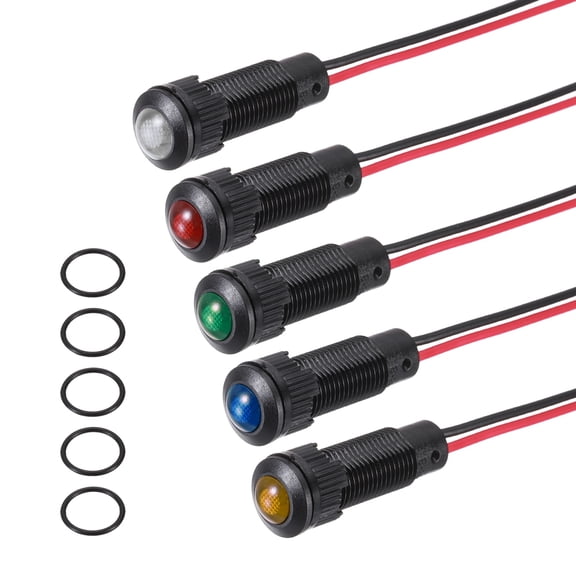 Uxcell 5Pcs 8mm Indicator Light,110V-220V AC/DC LED Plastic Shell Signal Lamp Waterproof IP67,White/Red/Blue/Green/Yellow