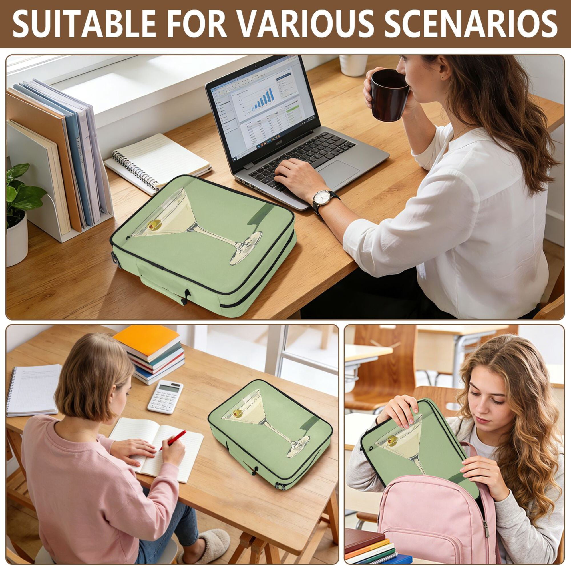 FORMRS Accordion File Folder A4 Size 7-Pocket Expanding Document Organizer Bag with 3 Ring Binder, Light Green Martini