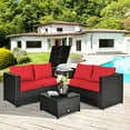 thumbnail image 2 of Costway 4PCS Outdoor Patio Rattan Furniture Set Cushioned Loveseat Storage Table Red, 2 of 11