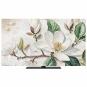 TV Cover Indoor, Flowers Leaves Stretch TV Dust Cover Television Screen Protector, Farmhouse White Botanical Magnolia Retro Elastic Polyester Display Covers, Monitor Slipcover for LED LCD TVs 55 Inch