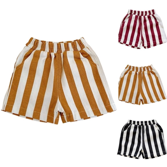Afuyipoi Toddler and Kids Unisex Cotton Blend Striped Shorts(3M-5Y), Soft Breathable Summer Casual Shorts with Pockets Yellow Size 1T
