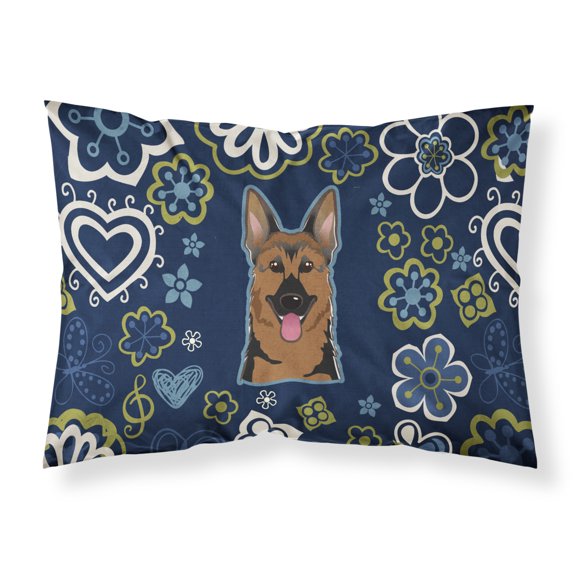 Carolines Treasures BB5062PILLOWCASE Blue Flowers German Shepherd Fabric Standard Pillowcase Standard multicolor