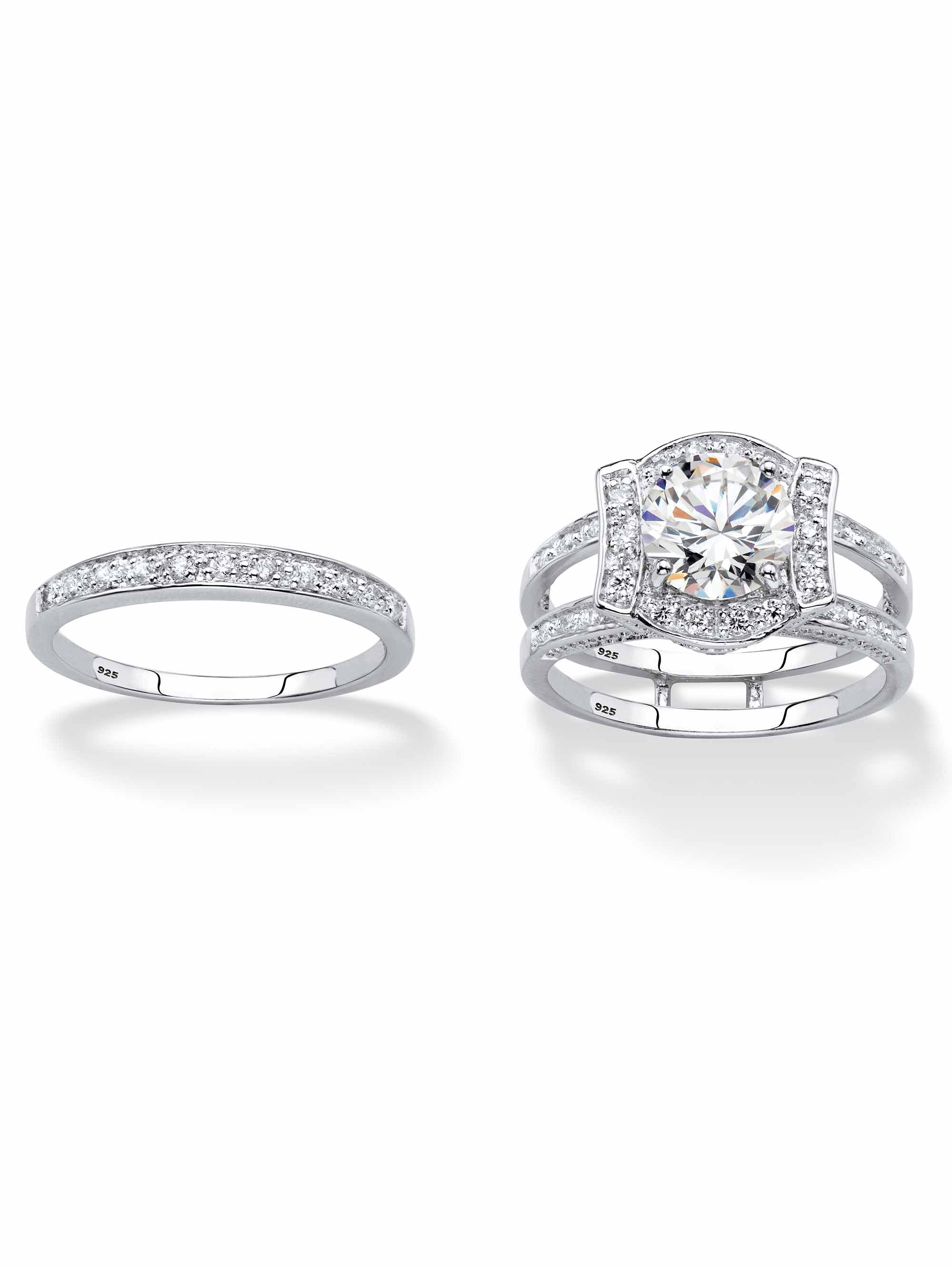 PalmBeach Jewelry Round Cubic Zirconia Channel-Set 2-Piece Jacket Bridal Set 2.37 TCW 18k Gold-Plated or Platinum-Plated Silver.