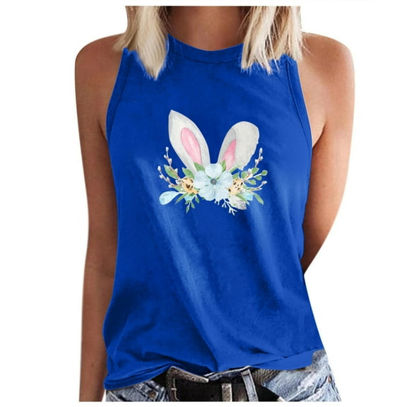 IROINNID Womens Casual Loose Tank Tops Easter Rabbit Printing Sleeveless Round-Neck Tops