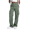 thumbnail image 1 of Pantalones cargo Prolriy para mujer, otoño e invierno, nuevos, informales, versátiles, de cintura alta, para el trabajo, holgados, color verde, talla XL., 1 of 5