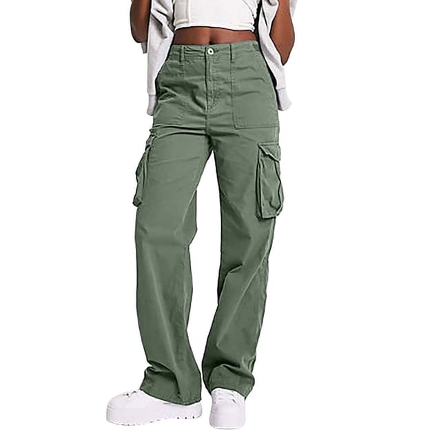 Pantalones cargo Prolriy para mujer, otoño e invierno, nuevos, informales, versátiles, de cintura alta, para el trabajo, holgados, color verde, talla XL.