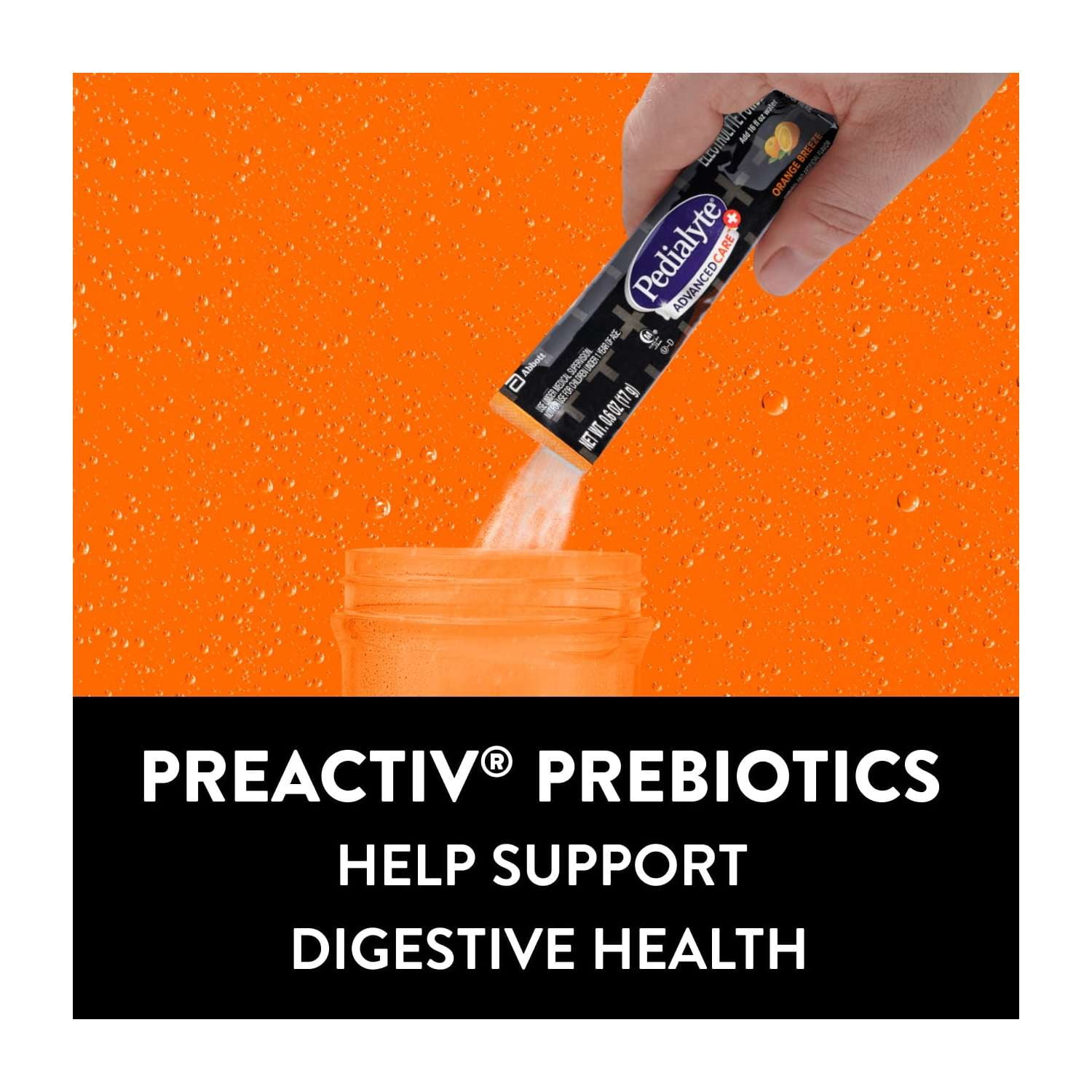 (6 pack) Pedialyte AdvancedCare Plus Electrolyte Powder, Orange Breeze, 6 Powder Packets