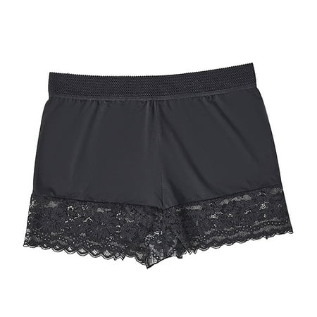 Ohufall Women s Plus Size Boxer Briefs Sexy Breathable Solid Color Lace High Waist Panty Stretchy Full Coverage Boyshort Underwear