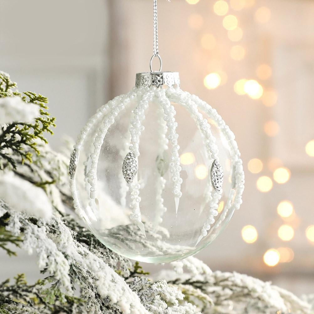 8/10cm Clear Snowflakes Glass Sphere Ball Christmas Tree Bauble with LED Light 