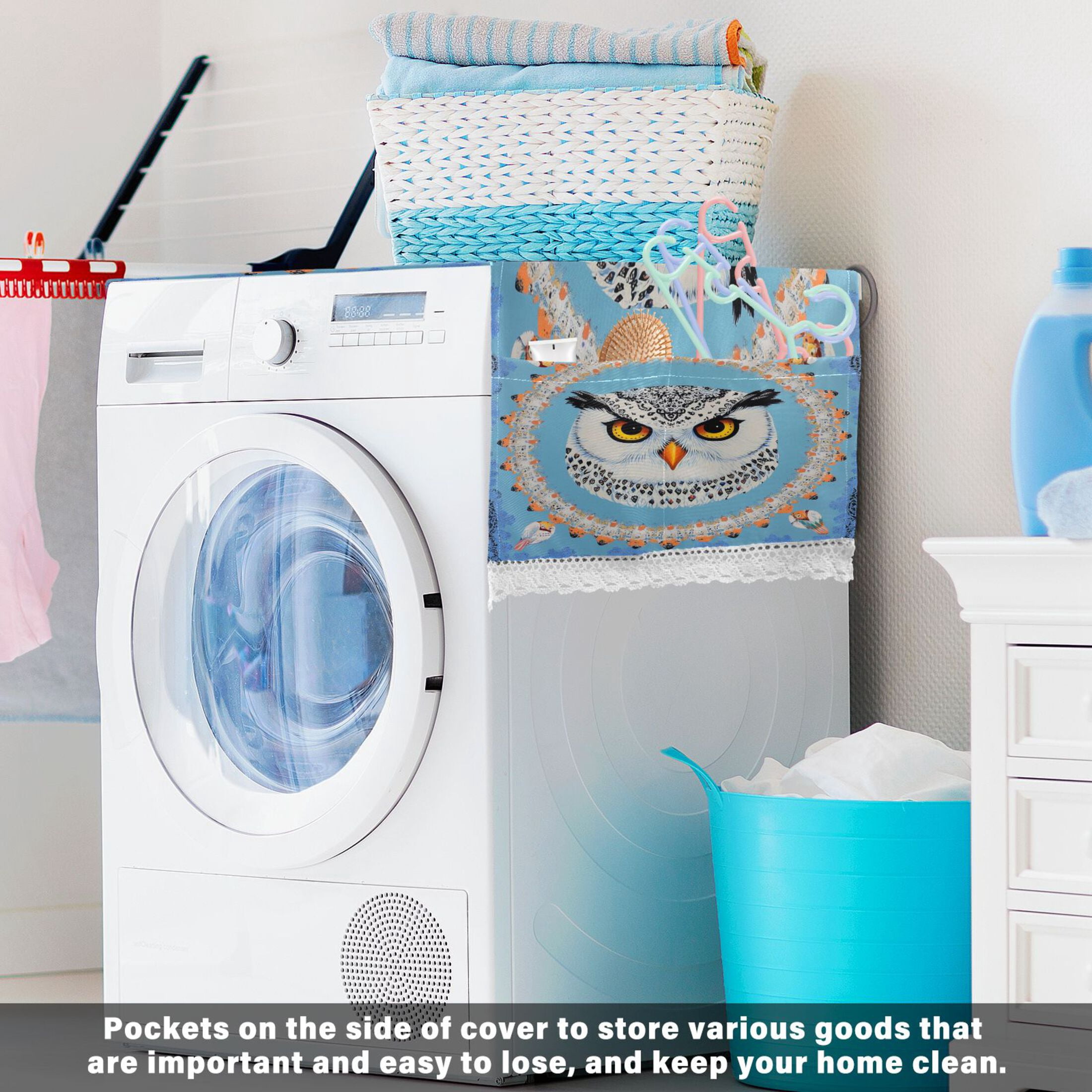 WOBOGO White Owl Pattern Washing Machine Cloth Dryer Refrigerator Top Cover Protective Non-Slip Mat For Kitchen Laundry
