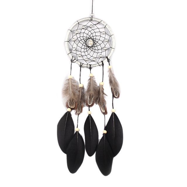 Iluminación Led Decoración Atrapasueños de plumas negras, cuentas de plumas, decoración para colgar en la pared, decoración del hogar Likrtyny Libre de BPA