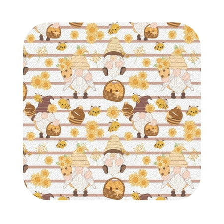

Disketp Cute Bee Gnome2 Funny Coasters 6 Pcs Leather Coasters with Holder Perfect Housewarming Hostess Gifts Protect Furniture from Water Marks Scratch and Damage