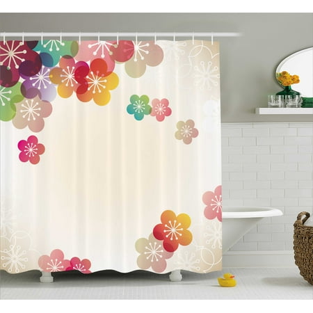 Contemporary Shower Curtains Floral Shower Curtain, Abstract Cartoon Like Contemporary Japanese Asian Art Flowers Ombre Colored Image, Fabric Bathroom Set with Hooks, 69W X 75L Inches Long, Multicolor, by Ambesonne ()
