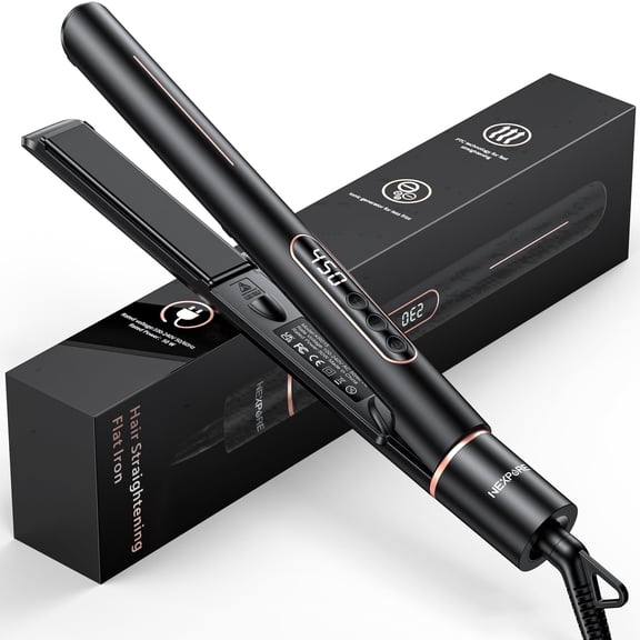 NEXPURE 1" Flat Iron, 2 in 1 Hair Straightener and Curler with Floating Plates, 5 Temp Settings Styler for All Hair Types, Black