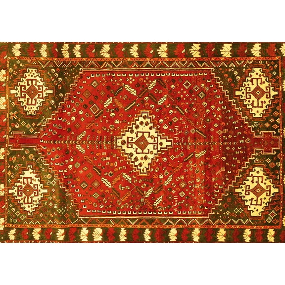 Ahgly Company Machine Washable Indoor Rectangle Persian Yellow Traditional Area Rugs, 5' x 7'