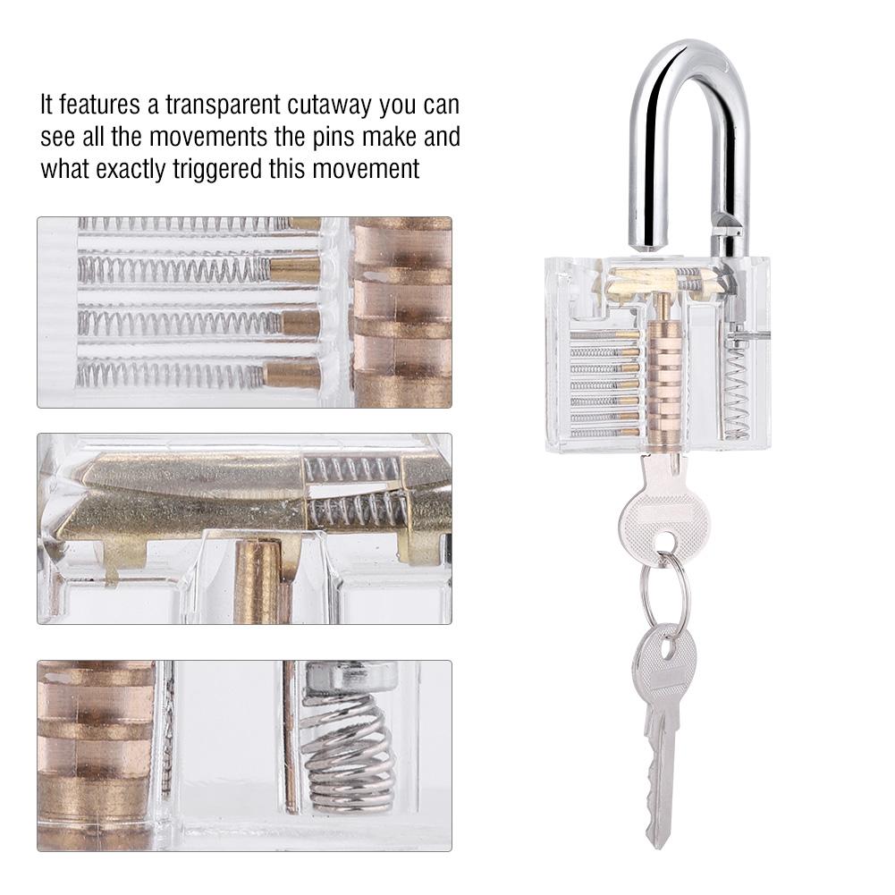 20 PCS Unlocking Lock Picker Set Key Extractor Transparent Practice Padlocks