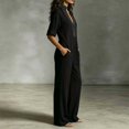thumbnail image 2 of Morttic Women's Boho Jumpsuit – Stand Collar Embroidered Short Sleeve Wide Leg Jumpsuit with Pockets Casual Vacation Outfit Black，S, 2 of 4