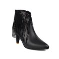 thumbnail image 2 of Women Boots Ankle High Fringe Short Boot Stiletto Pointed Toe Booties with Side Zipper (Black 44), 2 of 4