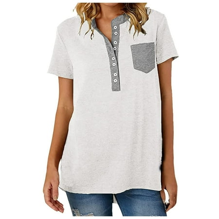 

YFPWM Womens Summer Tops Mesh Tops Corset Top Fringe Top Flowy Tops Basic Tops Fishnet Top Ruffle Tops Swimsuit Tops V-neck Button Short Sleeve T-Shirt Solid T-Shirt Sports Outdoor Tops