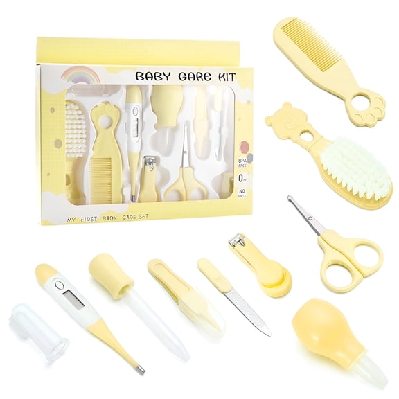 XIRQI Baby Health Care Set Portable Newborn Baby Tool Kits Kids Grooming Kit Safety Cutter Nail Care Set for Baby Children-10Pcs/Set Yellow