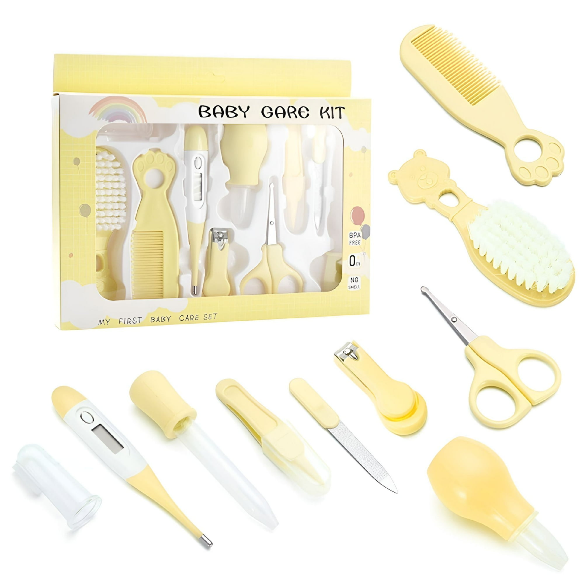 XIRQI Baby Health Care Set Portable Newborn Baby Tool Kits Kids Grooming Kit Safety Cutter Nail Care Set for Baby Children-10Pcs/Set Yellow
