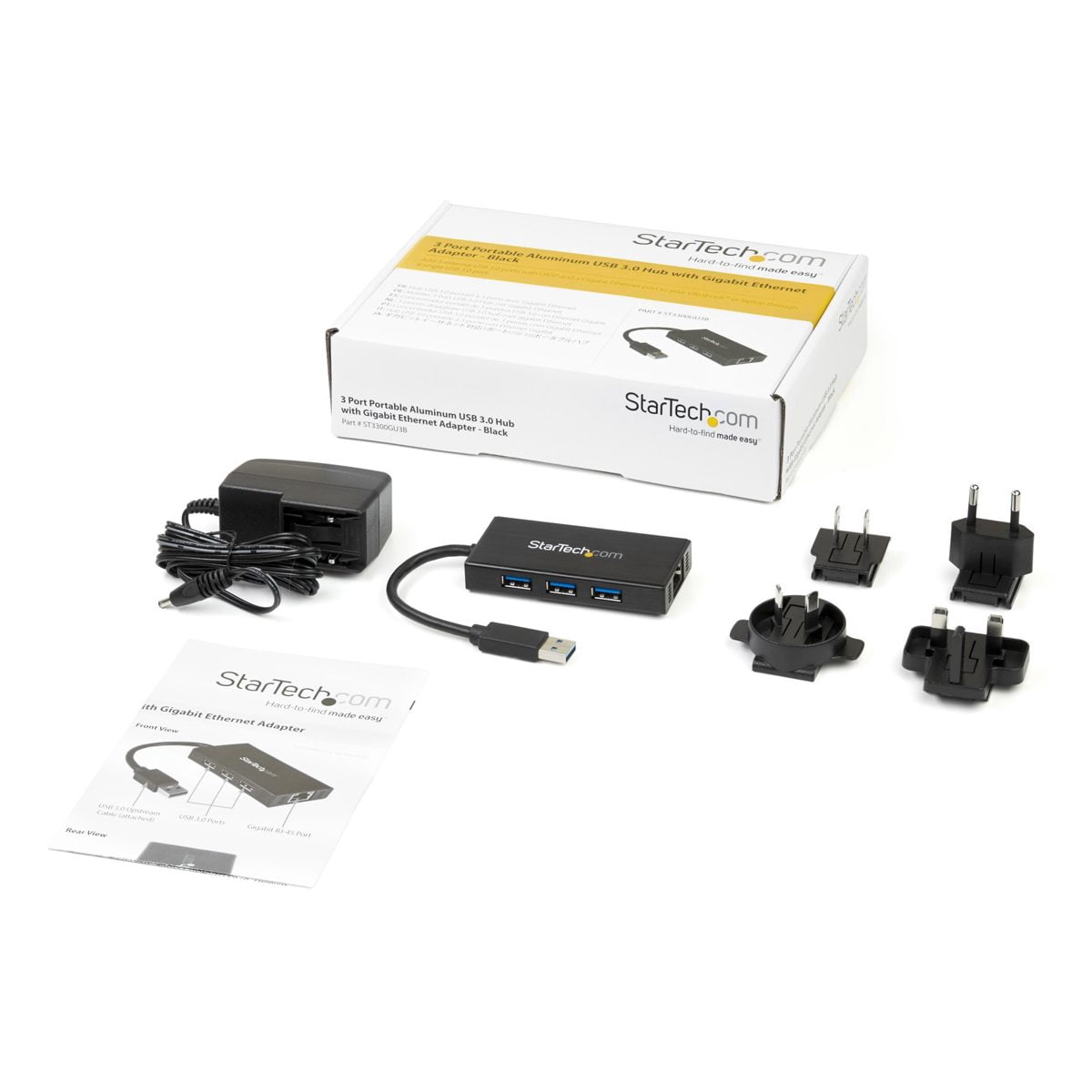 3PORT USB 3.0 HUB WITH GIGABIT ETHERNET NIC ALUMINUM W/ CABLE