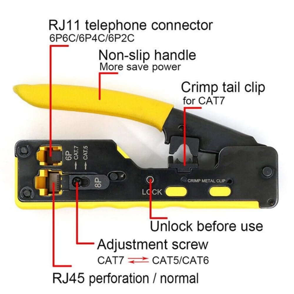 Ratcheting Modular Data Cable Crimper Wire Cutter Practical Eliminates Accidental Contact Wire Stripper For Cat5 Cat6 Cat7 8P 8C