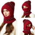 thumbnail image 4 of Outfmvch Beanies Women 3 in 1 Beanie Hat with Scarf and Mask,Womens Knit Beanie Hat Fleece Lined Winter Scarf Mask Set Snow Caps Winter Hat and Scarf Wine 1 One Size, 4 of 6