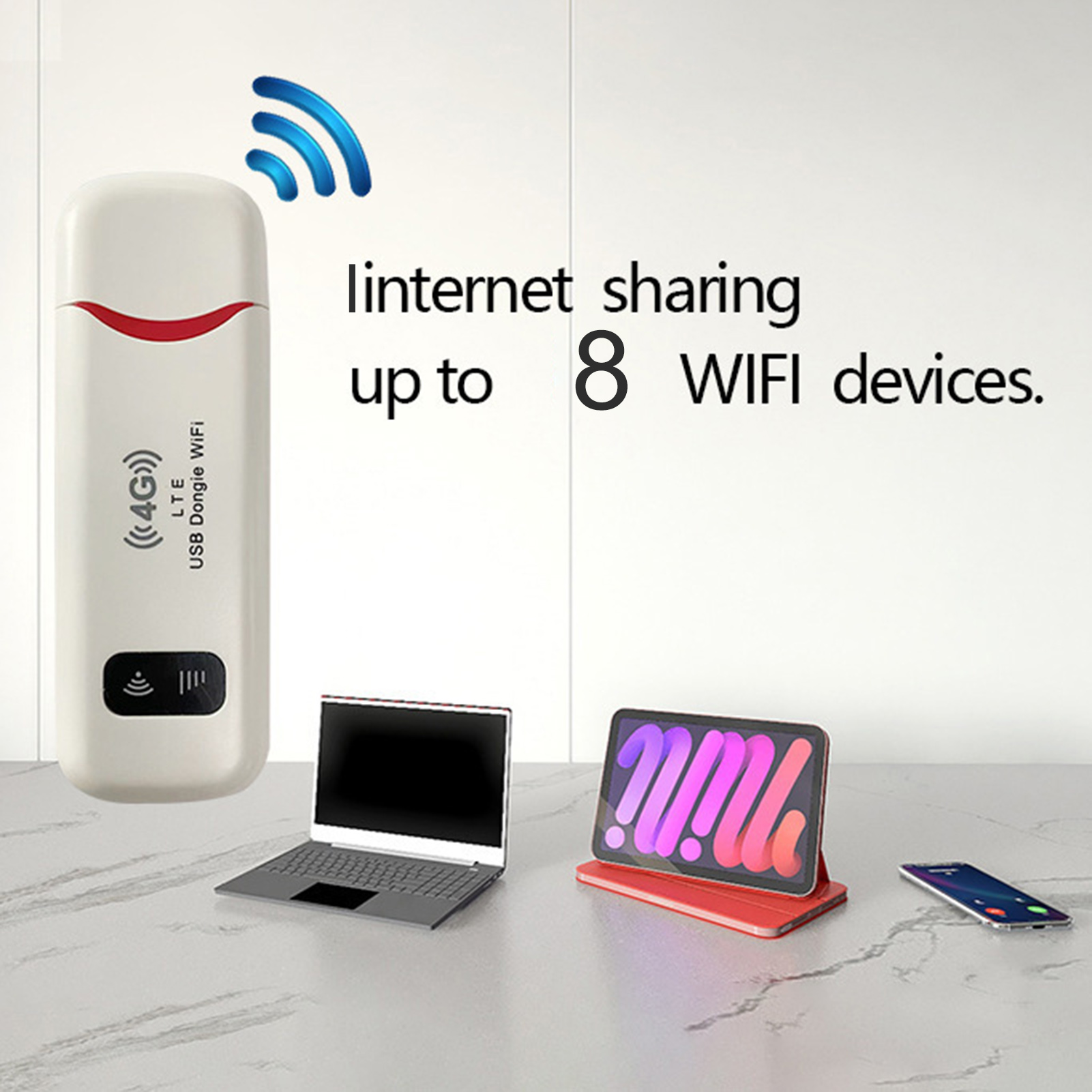 Lomubue Portable WiFi Router 4G LTE Mobile Hotspot Wide-coverage 150Mbps High Speed Wireless USB Network Modem Dongle Computer Accessories