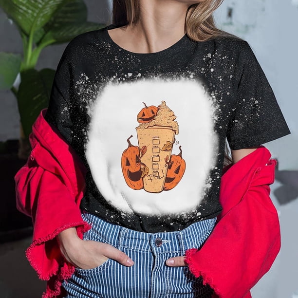 Fiudx Tops para Mujer Blusa Informal de Manga Corta con Cuello Redondo y Estampado de Corbata Digital para Mujer