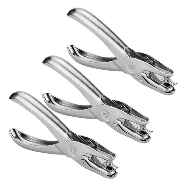 3Pcs Single Hole Punch Handheld Single Round Paper Plier Punch Puncher One Hole Chrome Metal Perforator for Paper Crafts Scrapbooking Card Gift Tags