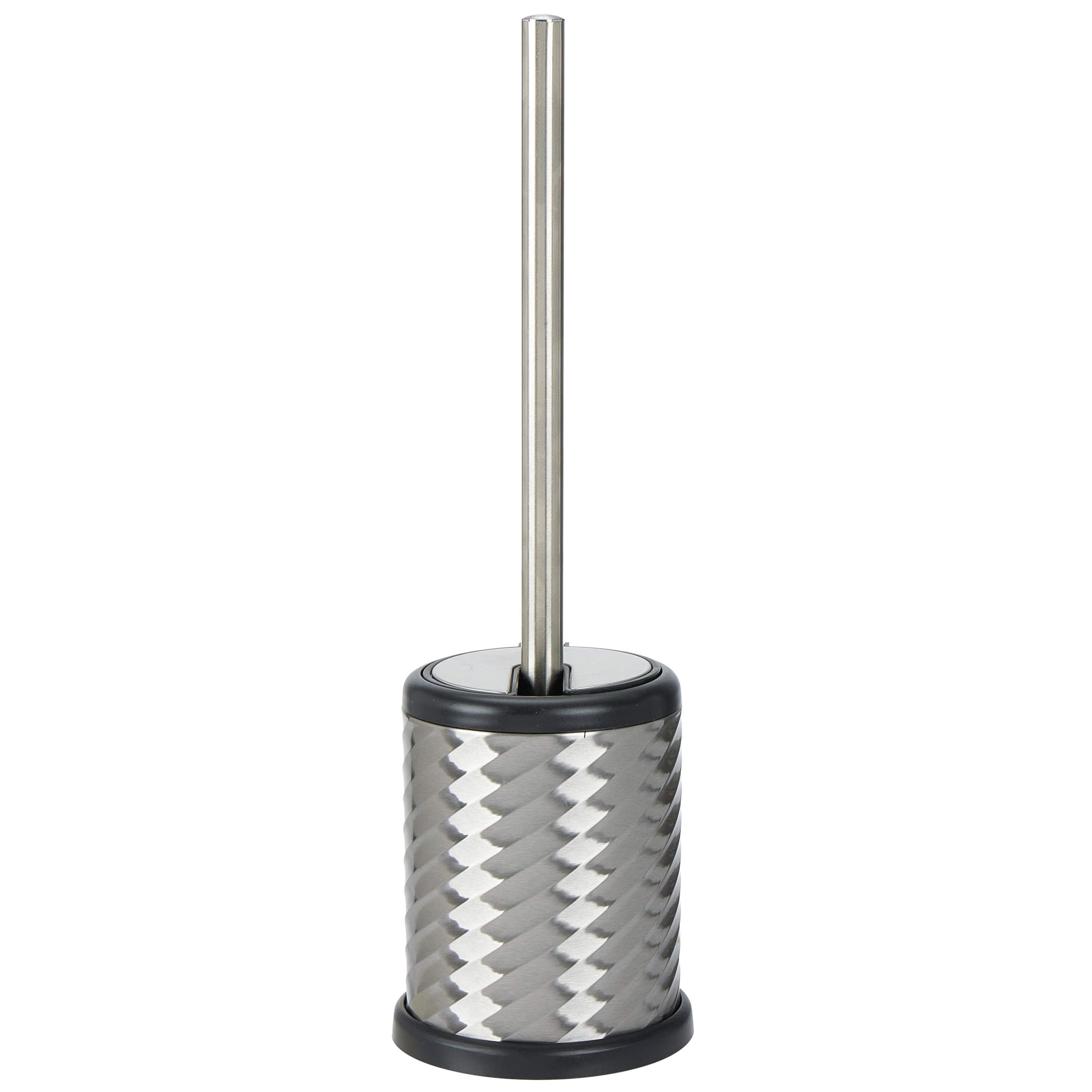 Bath Bliss 2 Pack Self Closing Lid Toilet Brush and Holder in Stainless Steel Swirl