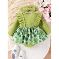 thumbnail image 3 of Suealasg Baby Girls Ireland Festival Outfit 3 6 9 12 Months Infant Girls Long Sleeve Shamrock Print Romper Dress + Headband 0-18M 2Pcs Newborn Girl Spring Clothes Set, 3 of 9