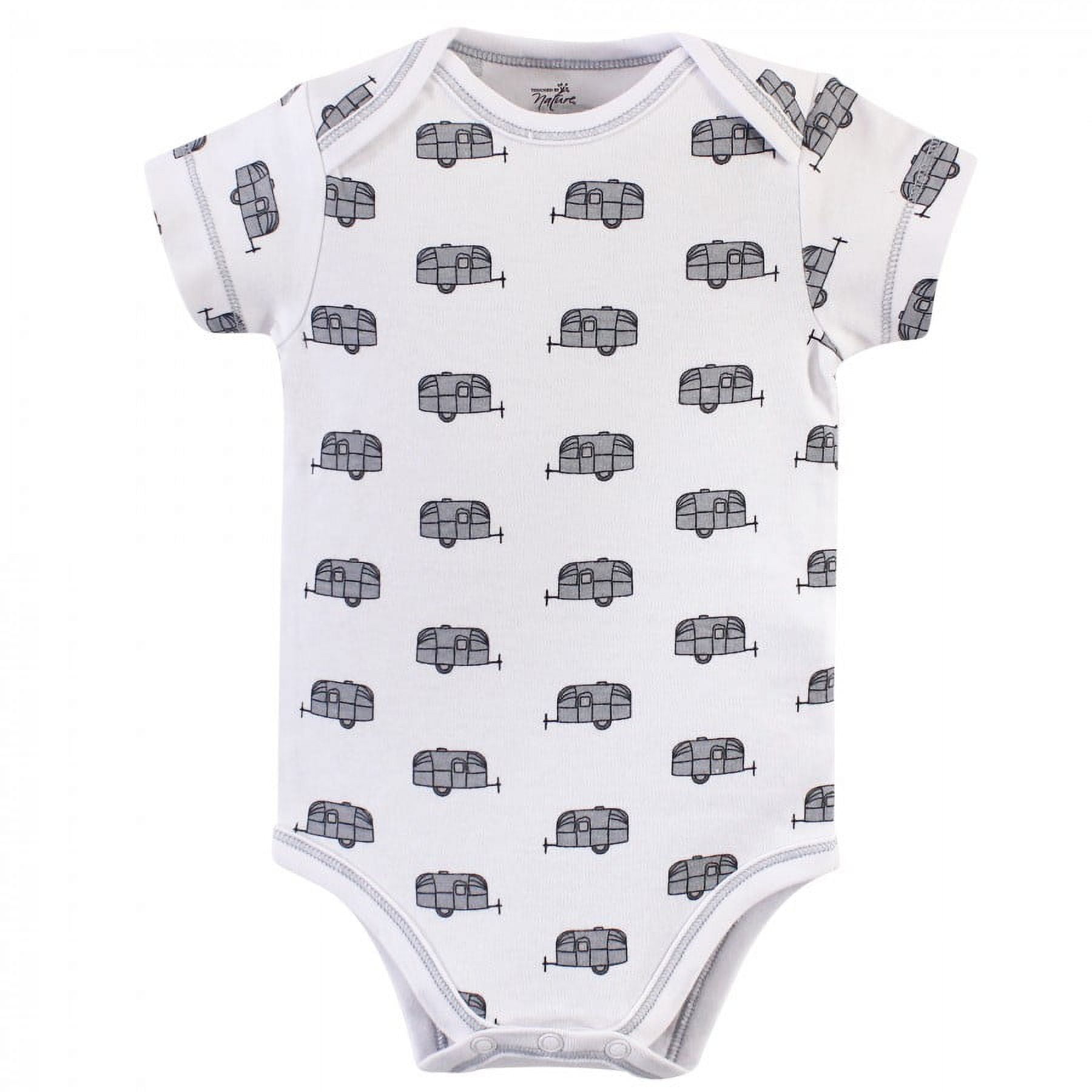 Touched by Nature Baby Boy Organic Cotton Bodysuits 5pk, Happy Camper, 0-3 Months