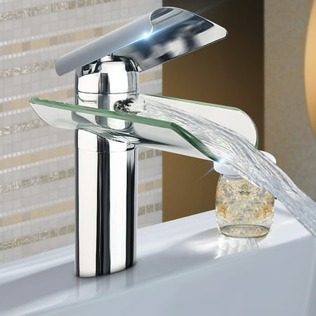 Single Hole Bathroom Sink High-grade Bathroom Faucet - Glass Water Outlet Bracket Water Tap - Single Hole Faucet - Bathroom Fixture Chrome Basin Sink Mixer Tap with 2 Connection Hoses ()