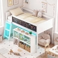 thumbnail image 4 of Gymax Kids Loft Bed w/LED Lights Chalkboard & Removable Bookcase Safety Guardrail White, 4 of 10