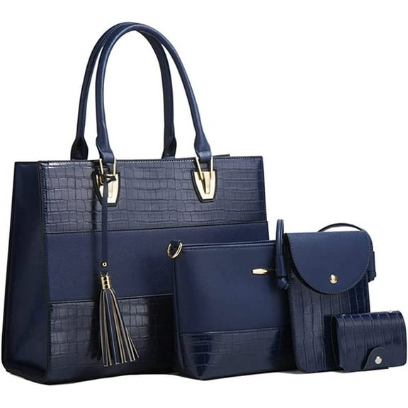 JUYGO Women Chic Vintage Tote Handbag Satchel 4pcs Purse Set Tassel Hobo Shoulder Bag Mini Clutch