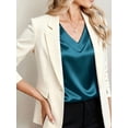 thumbnail image 3 of Deago Women Silk Satin Tops Cap Short Sleeve Blouse Summer V Neck Work Shirts Business Casual Dressy Outfits (Green, L), 3 of 9