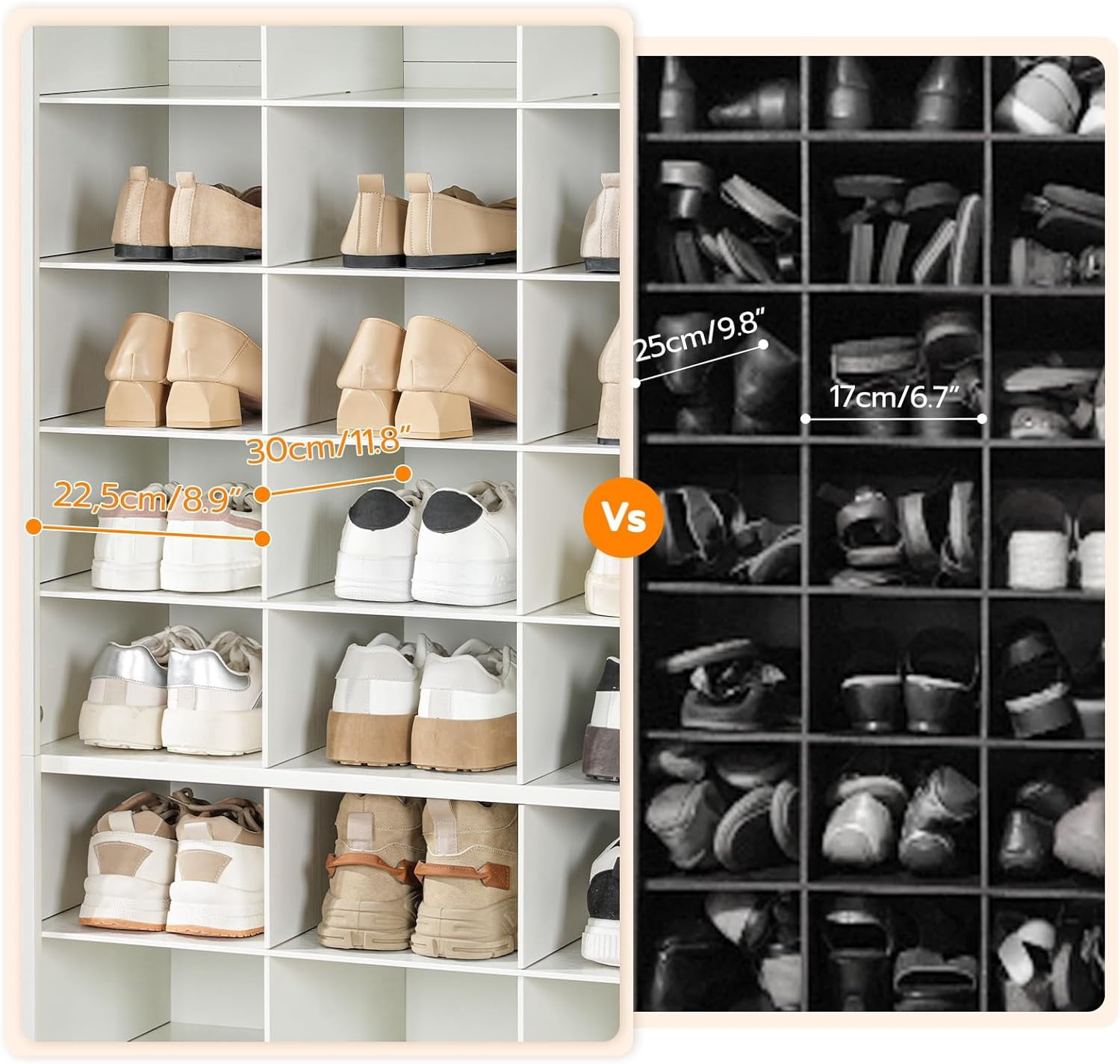 HOOBRO Heavy Duty 8-Tier Shoe Rack with 24 Cubbies & 3 Hooks, White