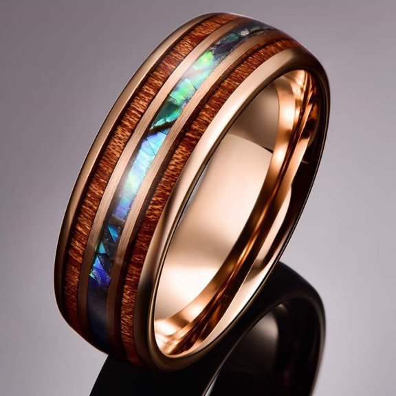 Rose Gold Wood Grain Stainless Steel Ring: Fashion Geometric Design for Women Trendy and Elegant Titanium Steel Jewelry
