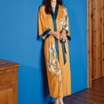 thumbnail image 2 of Defitshape Women's Satin Robe Luxury Floral Printed House Light Silky Loose Fit Quarter Sleeve Long Japanese Long Kimono Bathrobe Patterned15 Yellow One Size, 2 of 5