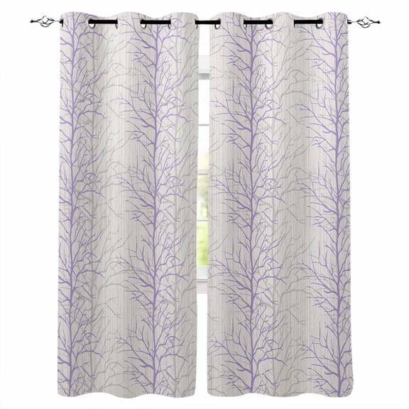 Purple Botanical Blackout Curtains 45 Inches Long for Bedroom, Farmhouse Spring Summer Branch Thermal Insulated Room Darkening Black Out Window Curtain Panels Grommet Drapes for Living Room