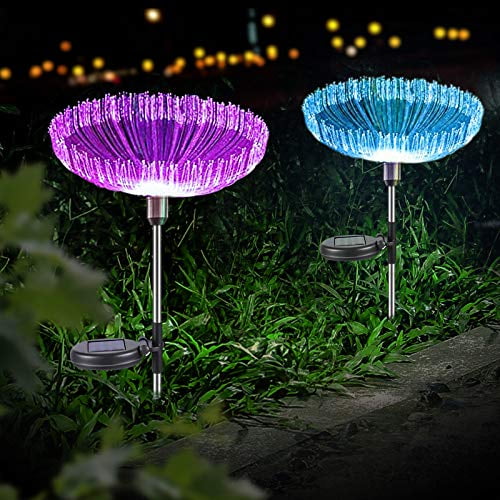 Nep Multi Colored Solar Stake Lights Outdoor Decorative Ip65 Waterproof Fiber Optic Lighting 2 Pack Garden Light Stakes For Yard Patio Pathway Decorations Com Pack Solar Garden Light Stakes, Solar Garden Stakes