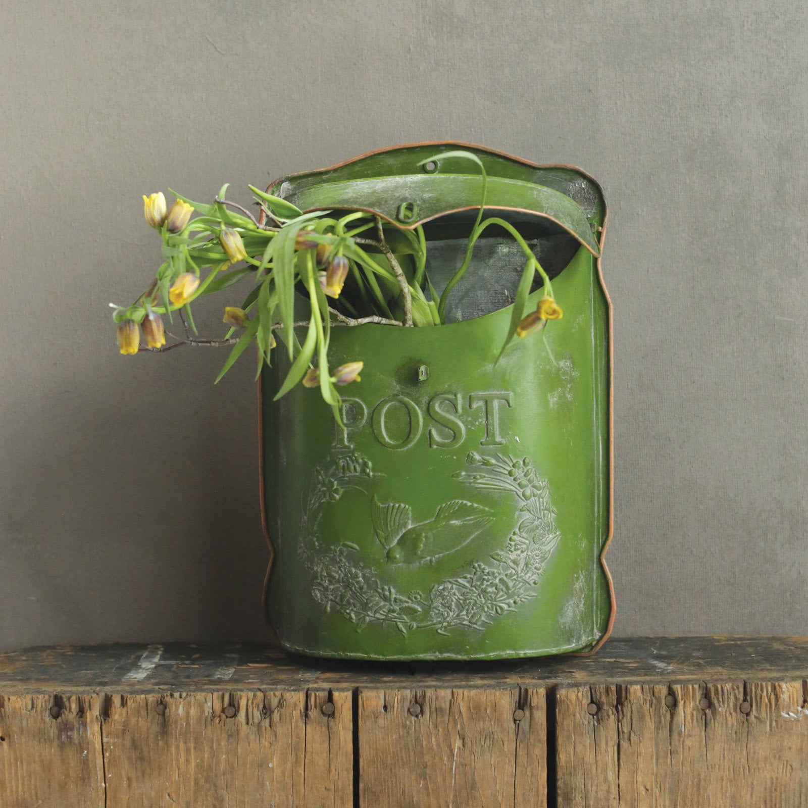 Woven Paths Navy Embossed Tin "Post" Letter Box