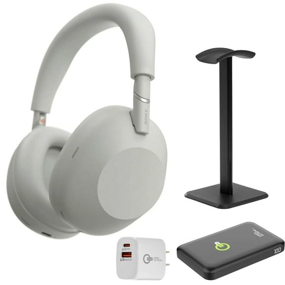 Sony WH-1000XM6 Wireless Noise Canceling Closed Back Over-Ear Headphones, Platinum Silver   P-Bank   Stand   Wall Charger