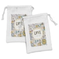 thumbnail image 1 of Valentines Fabric Pouch Set of 2, I Love You Message Boho Doodle Flowers Birds Cupcakes Champagne Birthday, Drawstring Bag for Toiletries Masks and Favors, 9" x 6", Pale Coffee Teal, by Ambesonne, 1 of 2