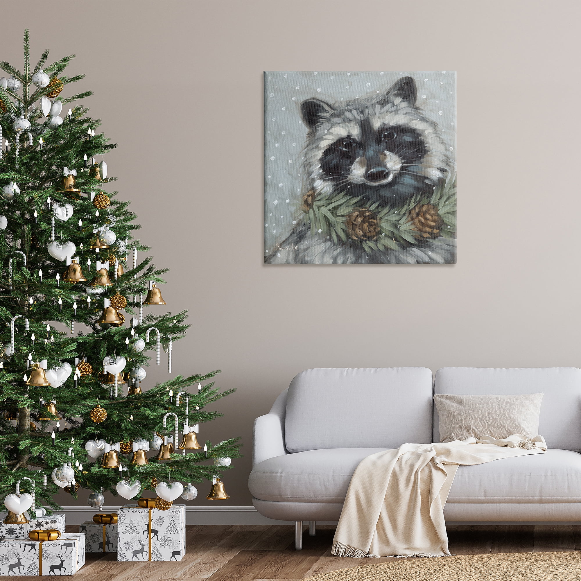 Stupell Industries Raccoon with Pinecones Holiday Painting Gallery Wrapped Canvas Art Prints Wall Art, 36 x 36